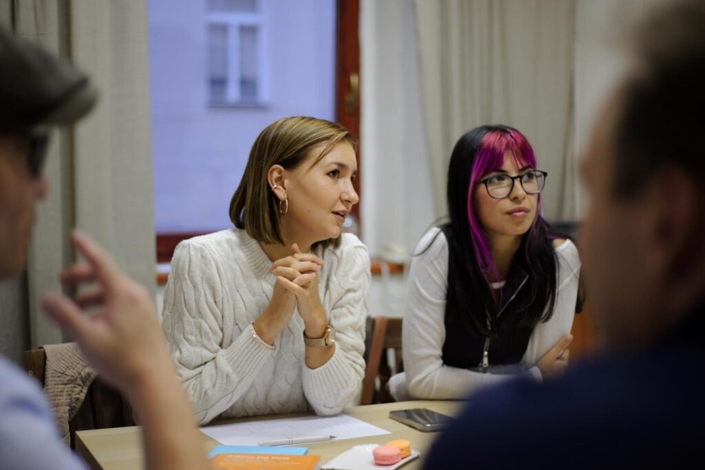 Two students attending a class at Language Atelier School in Prague City Center