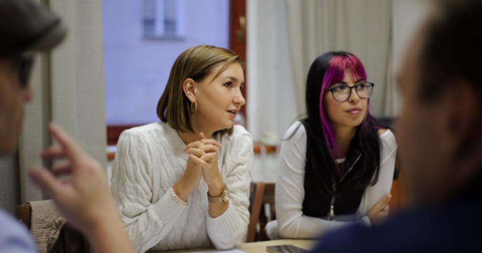 Language-Atelier-Prague-Language-School Two students attending a class at Language Atelier School in Prague City Center