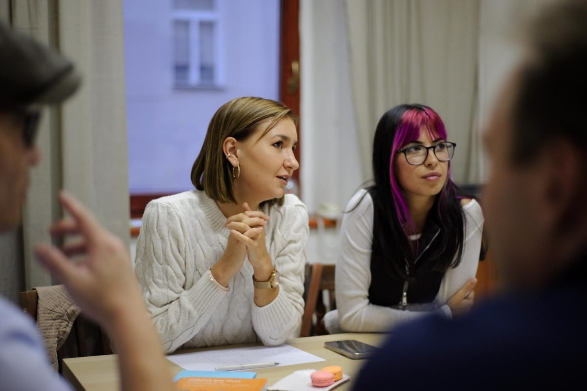 Language-Atelier-Prague-Language-School Two students attending a class at Language Atelier School in Prague City Center